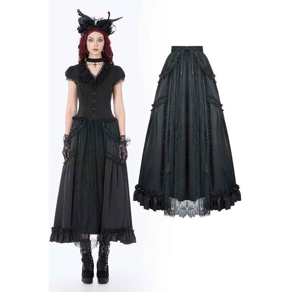 Dark in Love Gothic Victorian Vampire Vkei Black Lace & Ruffle Skirt M-XL - Picture 8 of 12